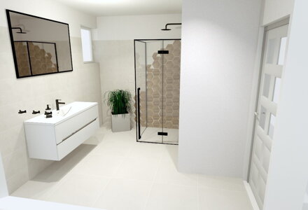 Vizualizácia Biela kúpeľňa s modernými hexagonmi